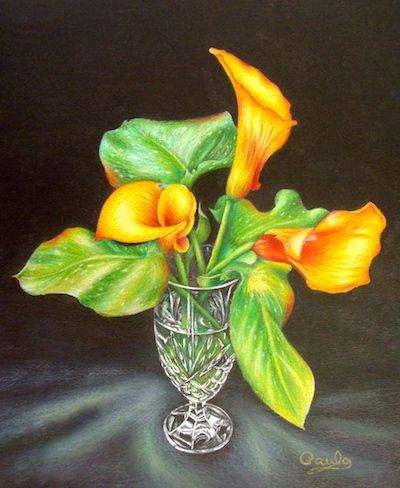 Flaming Calla Lilies & Crystal